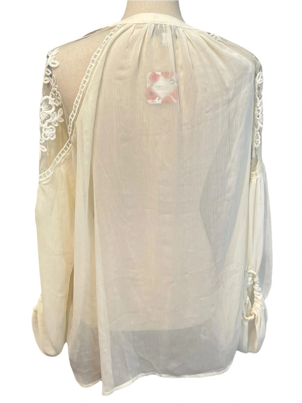 Hayden Los Angeles Sheer White Bohemian Lace Long Sleeve Peasant Blouse Top L - Picture 4 of 13